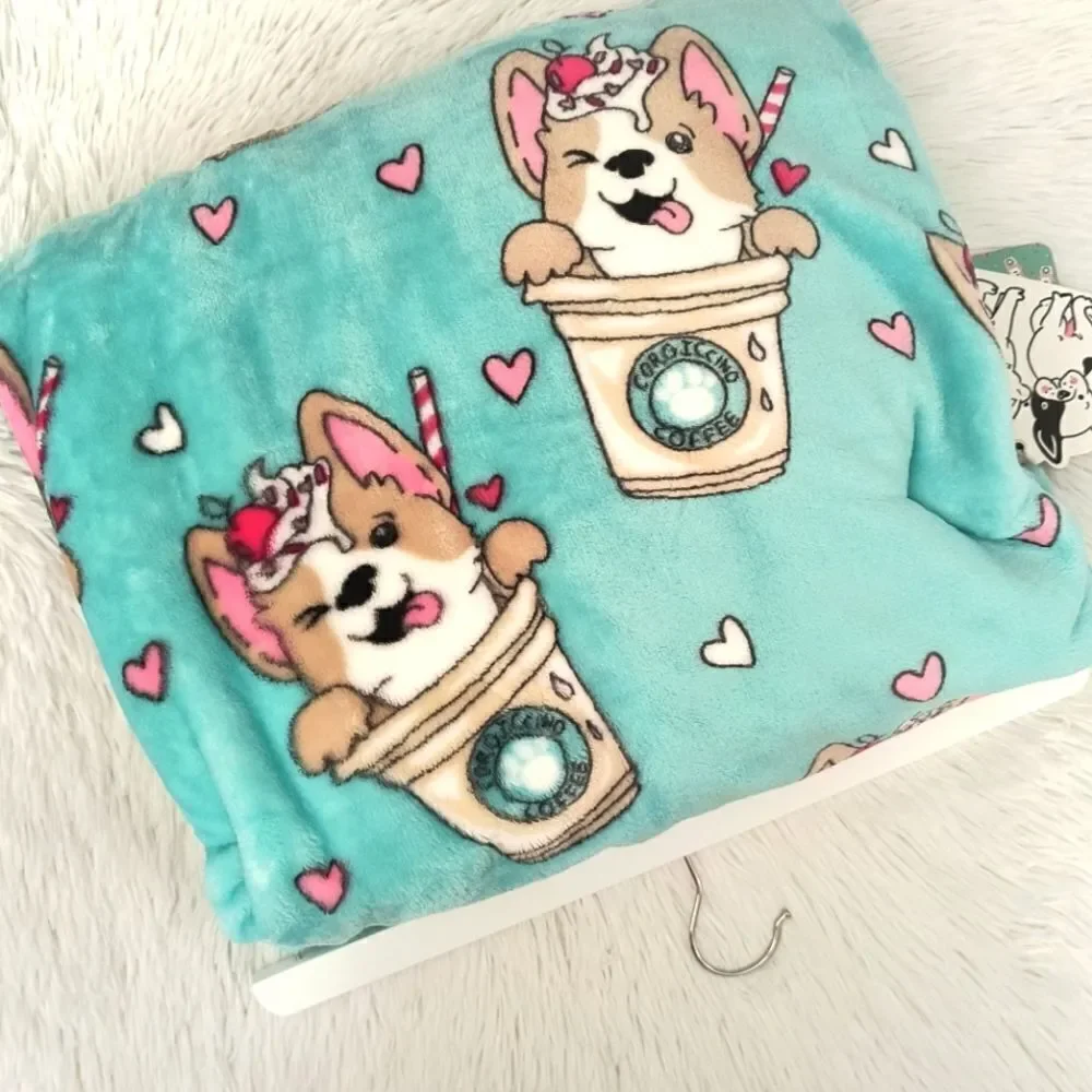Pickle & Dot Corgi Corgiccino Coffee With Hearts Oversized Plush Throw 60
